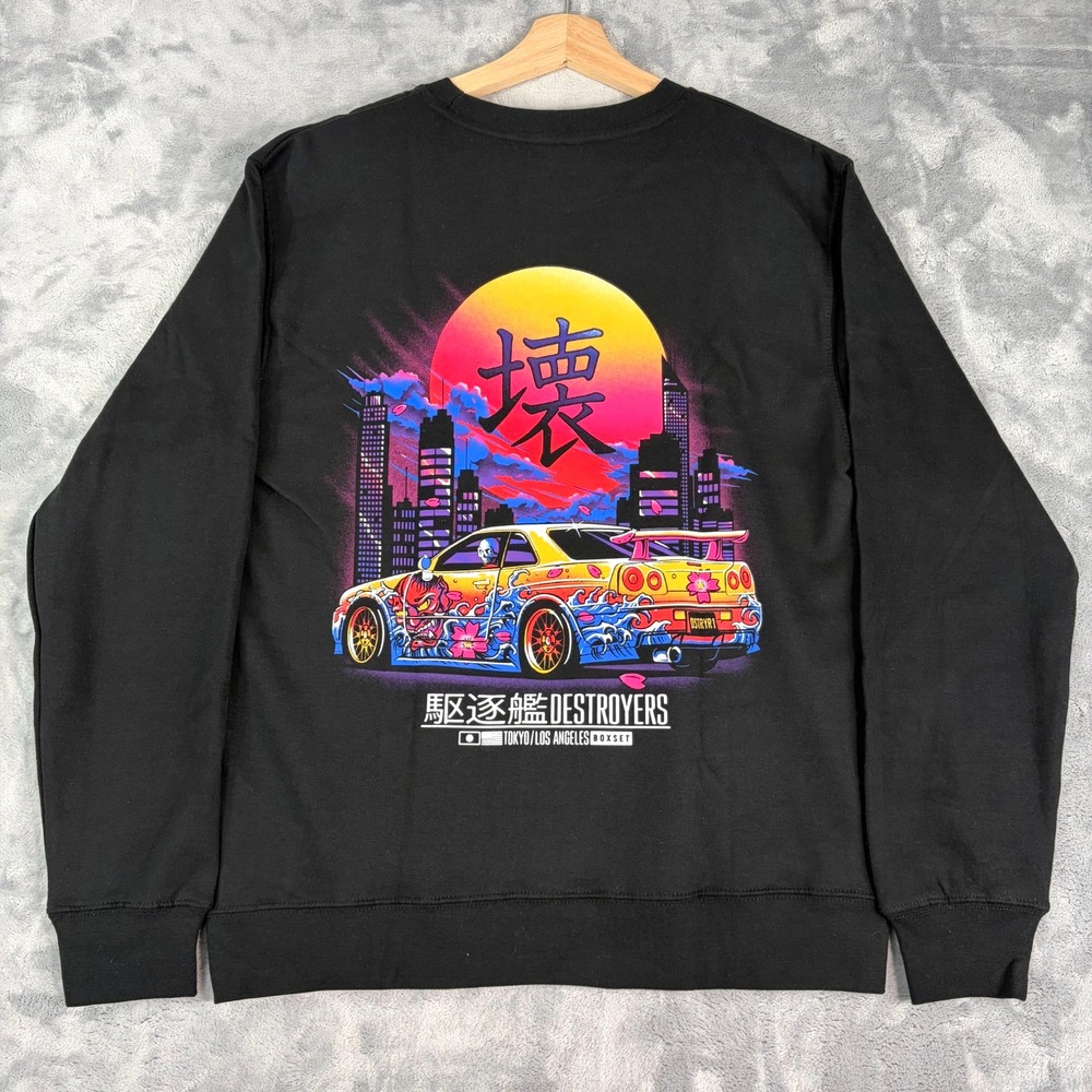 Destroyers Mens Medium Tokyo Los Angeles Boxset Skyline Black Sweatshirt NWOT